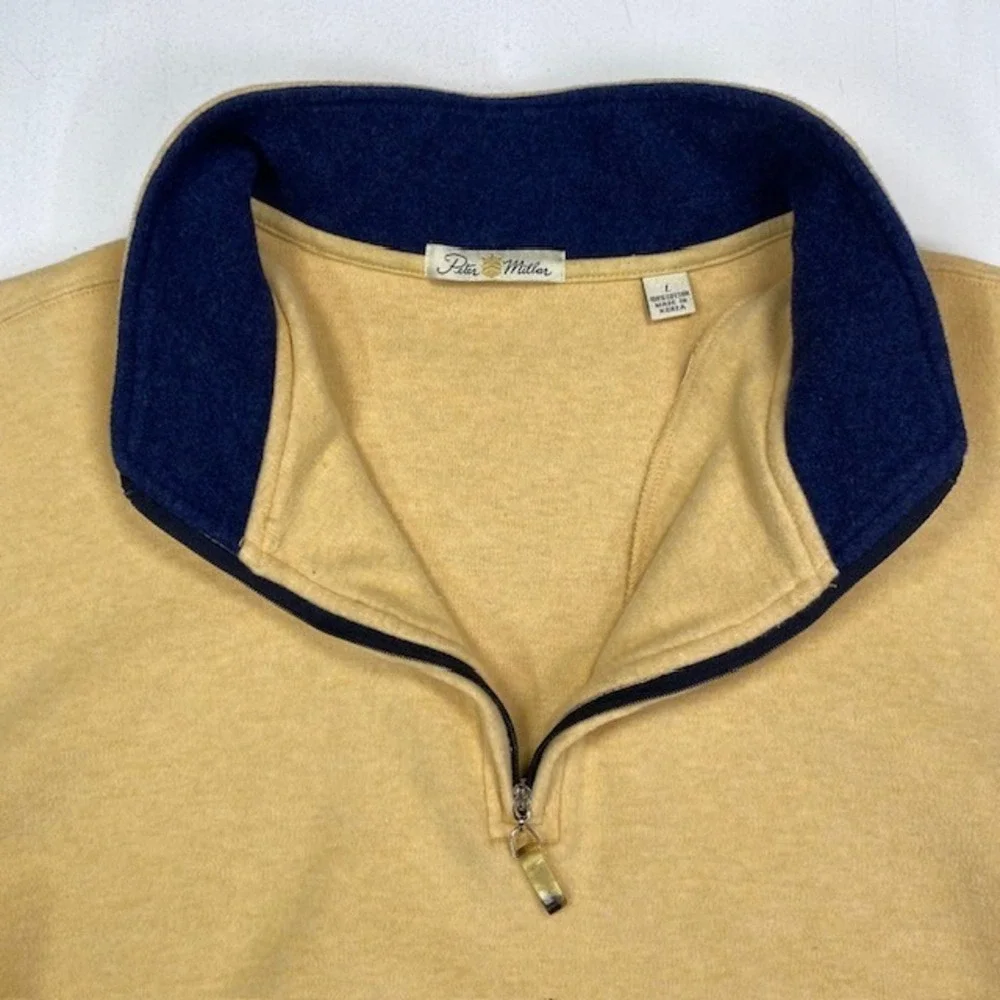 Peter Millar Mens Yellow Cotton 1/4 Zip Pullover Sweater Large Mock Neck Vintage